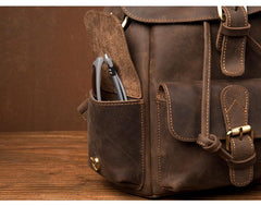 Casual Dark Brown Leather Mens 12 inches Laptop Backpack Leather school Backpack for Men - imessengerbags