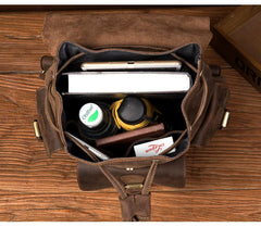Casual Dark Brown Leather Mens 12 inches Laptop Backpack Leather school Backpack for Men - imessengerbags