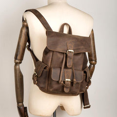 Casual Dark Brown Leather Mens 12 inches Laptop Backpack Leather school Backpack for Men - imessengerbags