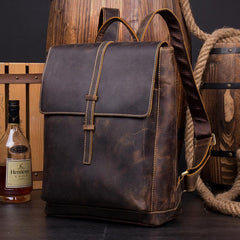 Casual Coffee Leather Mens 14 inches Laptop Travel Backpacks School Computer Backpack for Men - imessengerbags