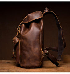 Casual Brown Leather Mens 15 inches Laptop Backpack Travel Backpack Brown School Backpack for Men - imessengerbags