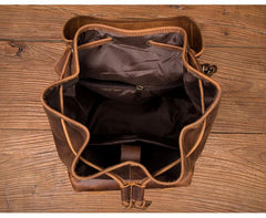 Casual Brown Leather Mens 15 inches Laptop Backpack Travel Backpack Brown School Backpack for Men - imessengerbags