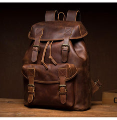 Casual Brown Leather Mens 15 inches Laptop Backpack Travel Backpack Brown School Backpack for Men - imessengerbags