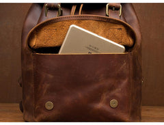 Casual Brown Leather Mens 15 inches Laptop Backpack Travel Backpack Brown School Backpack for Men - imessengerbags