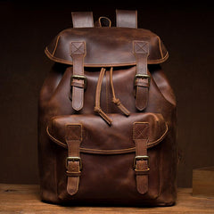 Casual Brown Leather Mens 15 inches Laptop Backpack Travel Backpack Brown School Backpack for Men - imessengerbags