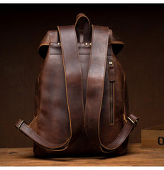 Casual Brown Leather Mens 15 inches Laptop Backpack Travel Backpack Brown School Backpack for Men - imessengerbags