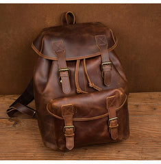 Casual Brown Leather Mens 15 inches Laptop Backpack Travel Backpack Brown School Backpack for Men - imessengerbags