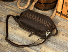 Casual Dark Brown Leather Mens One Shoulder Backpacks Sling Bags Chest Bags for Men - imessengerbags