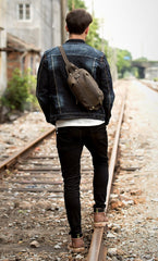 Casual Dark Brown Leather Mens One Shoulder Backpacks Sling Bags Chest Bags for Men - imessengerbags