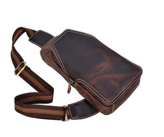 Casual Dark Brown Leather Mens Sling Pack Sling Bags Chest Bags One Shoulder Backpack for Men
