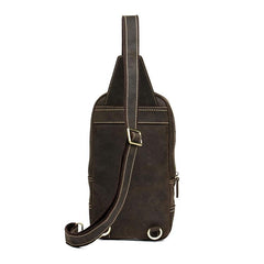 Casual Dark Brown Leather Mens One Shoulder Backpacks Sling Bags Chest Bags for Men - imessengerbags