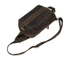 Casual Dark Brown Leather Mens One Shoulder Backpacks Sling Bags Chest Bags for Men - imessengerbags