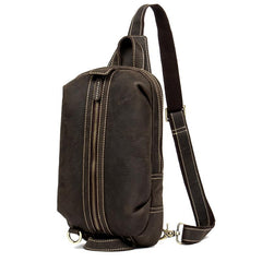 Casual Dark Brown Leather Mens One Shoulder Backpacks Sling Bags Chest Bags for Men - imessengerbags