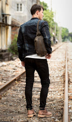 Casual Dark Brown Leather Mens One Shoulder Backpacks Sling Bags Chest Bags for Men - imessengerbags