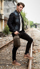 Casual Dark Brown Leather Mens One Shoulder Backpacks Sling Bags Chest Bags for Men - imessengerbags