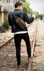 Casual Dark Brown Leather Mens One Shoulder Backpacks Sling Bags Chest Bags for Men - imessengerbags
