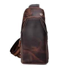 Casual Dark Brown Leather Mens Sling Pack Sling Bags Chest Bags One Shoulder Backpack for Men