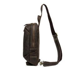 Casual Dark Brown Leather Mens One Shoulder Backpacks Sling Bags Chest Bags for Men - imessengerbags