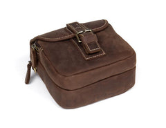 Dark Brown Casual Leather Mens Small Side Bag Messenger Bag Waist Bag Belt Pouch for Men