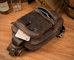 Casual Brown Mens Leather Large Sling Bag One Shoulder Pack Chest Bag Sling Backpack for men - imessengerbags