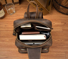 Casual Brown Mens Leather Large Sling Bag One Shoulder Pack Chest Bag Sling Backpack for men - imessengerbags