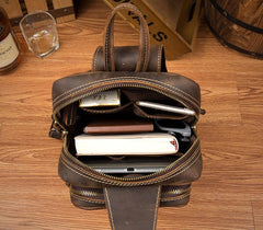 Casual Brown Mens Leather Large Sling Bag One Shoulder Pack Chest Bag Sling Backpack for men