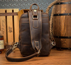 Casual Brown Mens Leather Large Sling Bag One Shoulder Pack Chest Bag Sling Backpack for men - imessengerbags