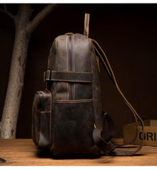 Casual Brown Mens Leather 14-inch Computer Backpacks Coffee Travel Backpack School Backpacks for men - imessengerbags