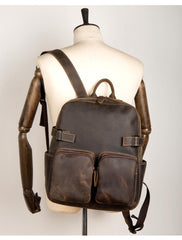 Casual Brown Mens Leather 14-inch Computer Backpacks Coffee Travel Backpack School Backpacks for men - imessengerbags