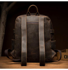 Casual Brown Mens Leather 14-inch Computer Backpacks Coffee Travel Backpack School Backpacks for men