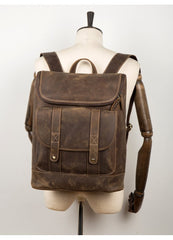 Casual Brown Mens Leather 15-inch Computer Backpacks Brown Travel Backpack School Backpacks for men - imessengerbags