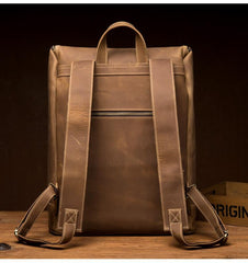 Casual Brown Mens Leather 15-inch Computer Backpacks Brown Travel Backpack School Backpacks for men - imessengerbags