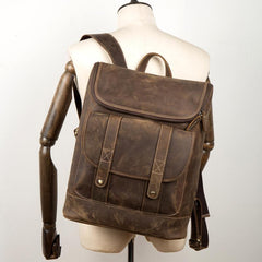 Casual Brown Mens Leather 15-inch Computer Backpacks Brown Travel Backpack School Backpacks for men - imessengerbags