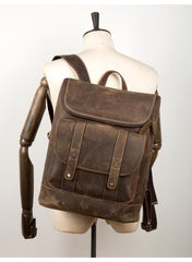 Casual Brown Mens Leather 15-inch Computer Backpacks Brown Travel Backpack School Backpacks for men - imessengerbags