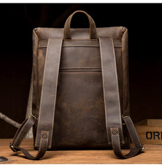 Casual Brown Mens Leather 15-inch Computer Backpacks Brown Travel Backpack School Backpacks for men - imessengerbags