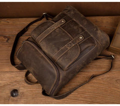 Casual Brown Mens Leather 15-inch Computer Backpacks Brown Travel Backpack School Backpacks for men - imessengerbags