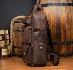 Dark Brown Casual Mens Leather 16inches Computer Backpacks Large Brown Travel Backpack School Backpacks for men - imessengerbags