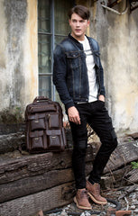 Dark Brown Casual Mens Leather 16inches Computer Backpacks Large Brown Travel Backpack School Backpacks for men - imessengerbags