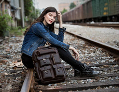 Dark Brown Casual Mens Leather 16inches Computer Backpacks Large Brown Travel Backpack School Backpacks for men - imessengerbags