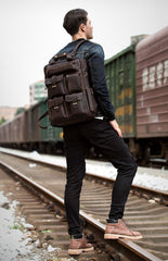 Dark Brown Casual Mens Leather 16inches Computer Backpacks Large Brown Travel Backpack School Backpacks for men - imessengerbags