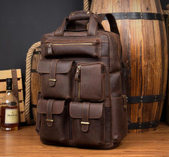 Dark Brown Casual Mens Leather 16inches Computer Backpacks Large Brown Travel Backpack School Backpacks for men - imessengerbags