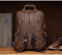Dark Brown Casual Mens Leather 16inches Computer Backpacks Large Brown Travel Backpack School Backpacks for men - imessengerbags