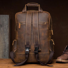 Dark Brown Casual Mens Leather 16inches Computer Backpacks Large Brown Travel Backpack School Backpacks for men - imessengerbags