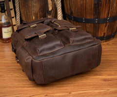 Dark Brown Casual Mens Leather 16inches Computer Backpacks Large Brown Travel Backpack School Backpacks for men - imessengerbags