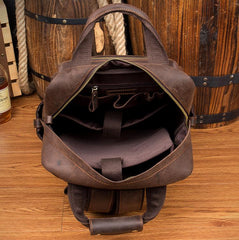 Dark Brown Casual Mens Leather 16inches Computer Backpacks Large Brown Travel Backpack School Backpacks for men - imessengerbags