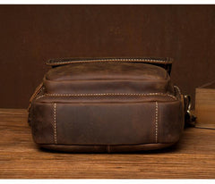 Dark Brown Leather 10 inches Vertical Messenger Bag Cool Side Bag Courier Bag Postman Bag for Men