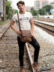 Cool Dark Brown Leather 10 inches Vertical Courier Bag Side Bags Messenger Bag for Men - imessengerbags