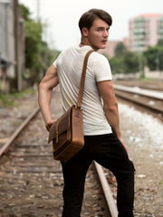 Cool Dark Brown Leather 10 inches Vertical Courier Bag Side Bags Messenger Bag for Men - imessengerbags