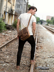 Cool Dark Brown Leather 10 inches Vertical Courier Bag Side Bags Messenger Bag for Men - imessengerbags