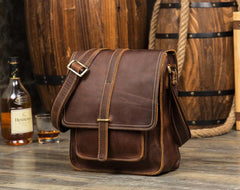 Cool Dark Brown Leather 10 inches Vertical Courier Bag Side Bags Messenger Bag for Men - imessengerbags